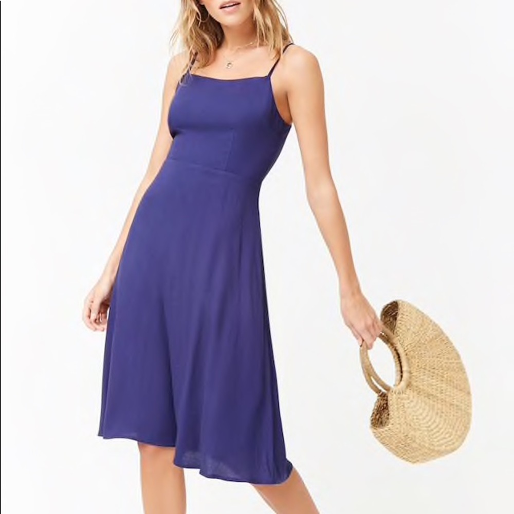 💎 Woven Cami Dress in Navy Blue Midi